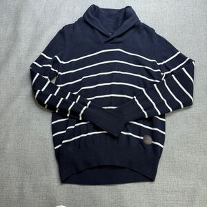 Barbour Beacon Brand Sweater Men's M Blue Striped 100% Cotton Shawl Neck